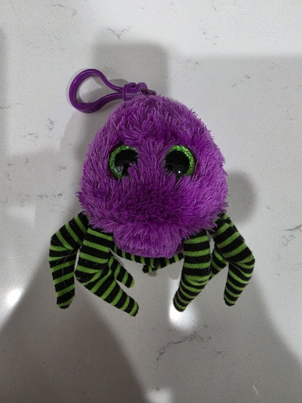 Ty Halloweenie Beanies CRAWLER THE PURPLE SPIDER 3" Bag CLIP GLITTER EYES PLUSH